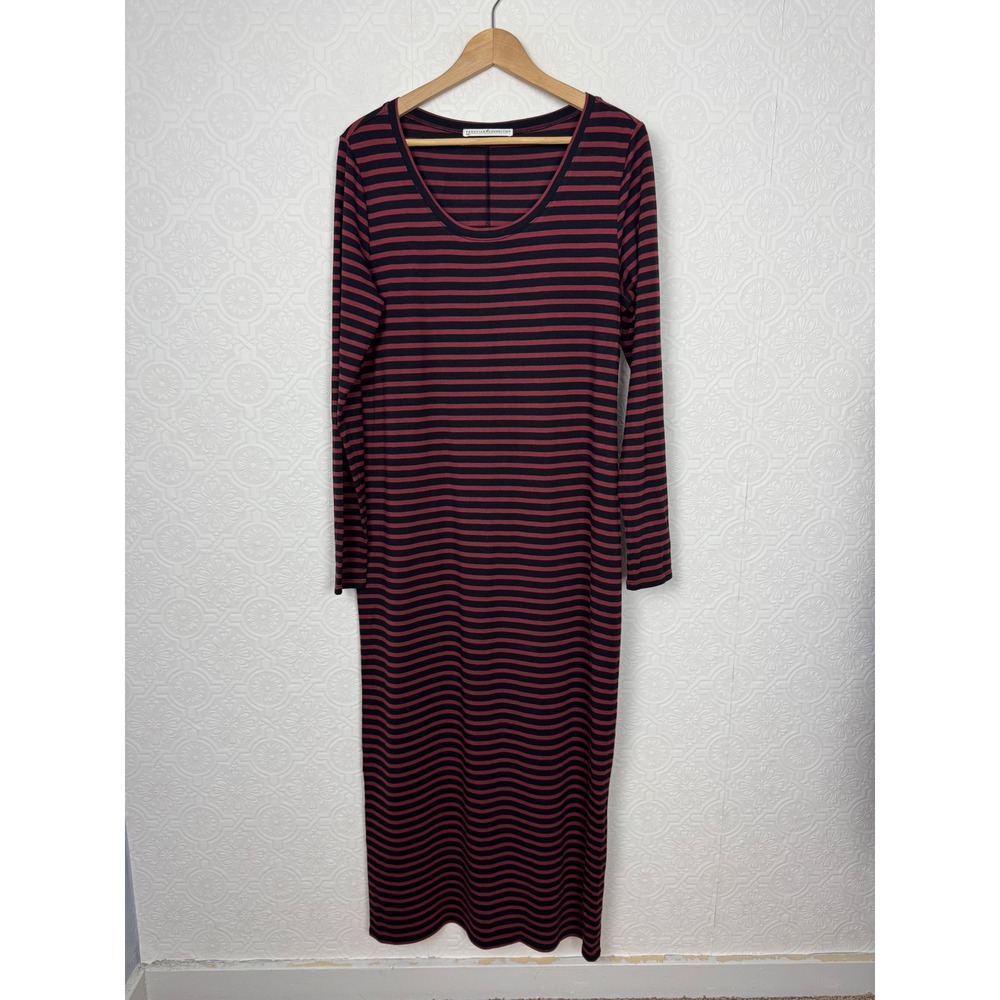 Peruvian Connection Andover Striped Pima Cotton Maxi Dress Burgundy Black Large
